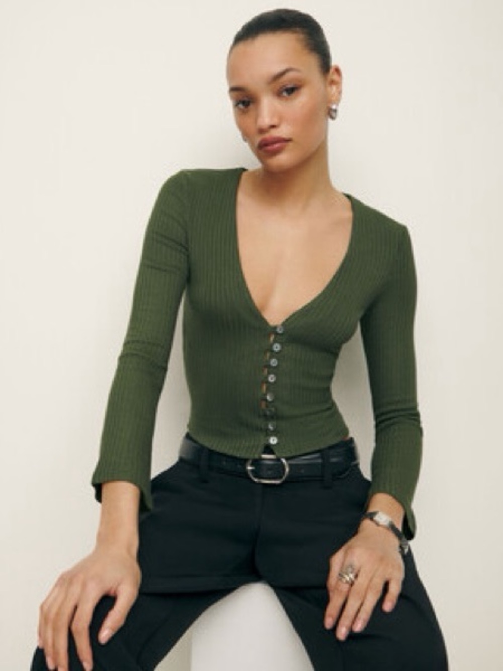 Reformation Green Gellar Knit Top - S
